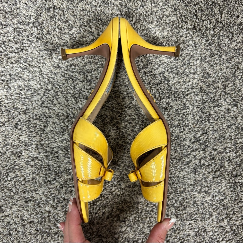 Prada Yellow Saffiano Leather Bow Detail Kitten Heels Size 37 - Picture 6 of 11